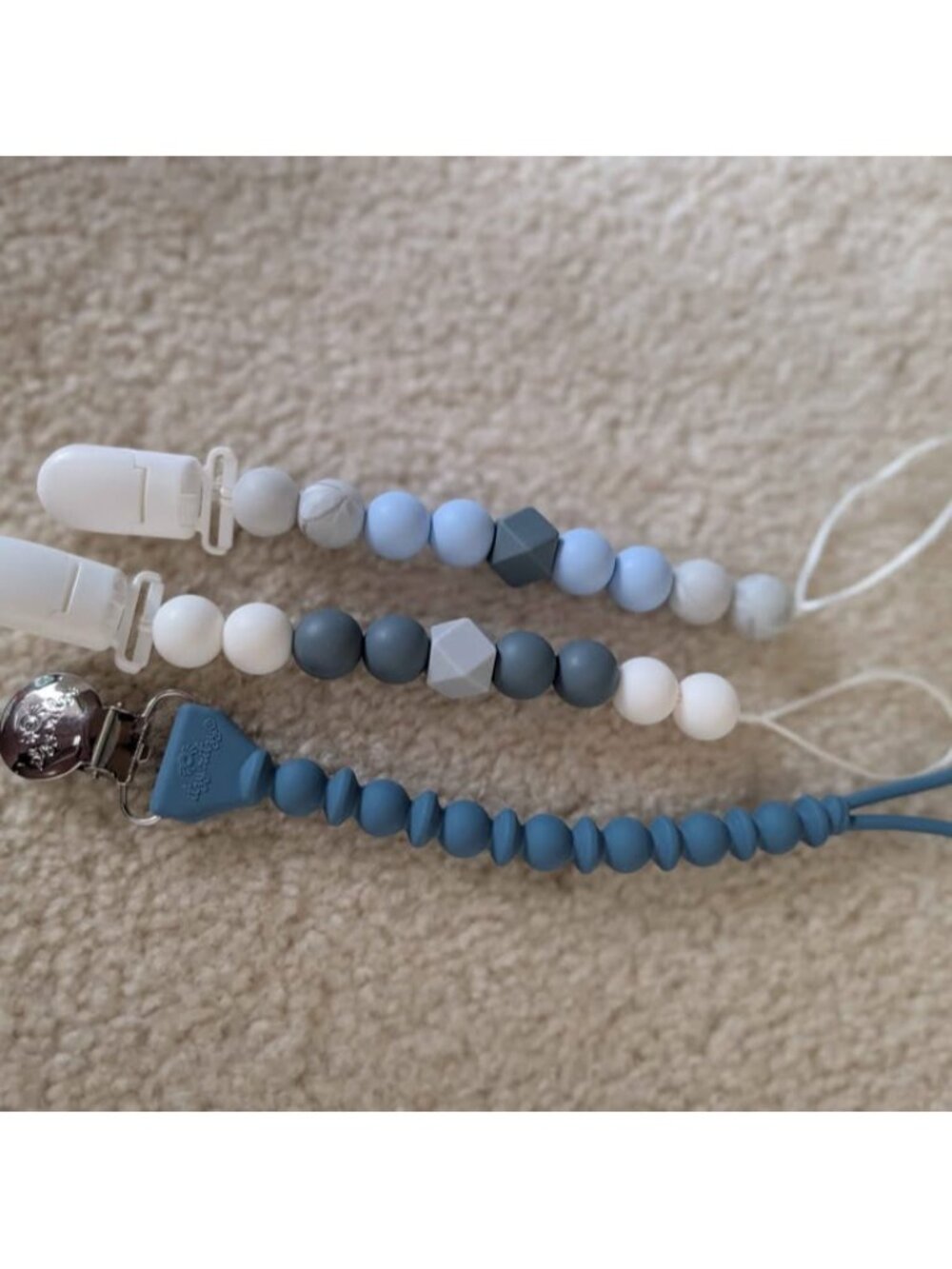 Itzy ritzy pacifier beaded clips holders gray slate dusty blue marble